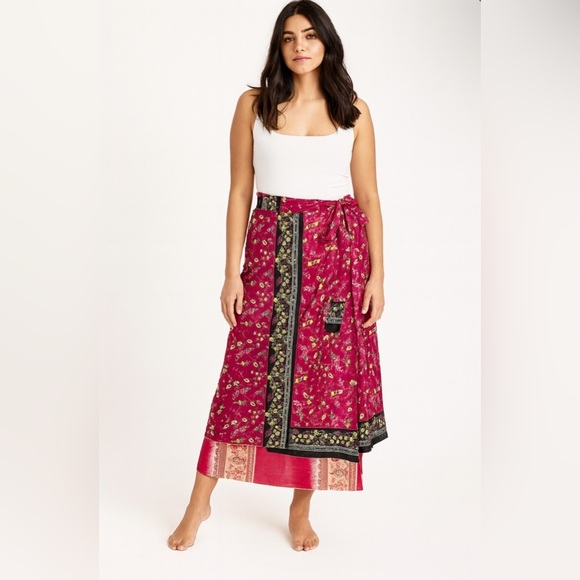 Boho Floral Two-Layer Wrap Skirt One Size - Picture 1 of 6